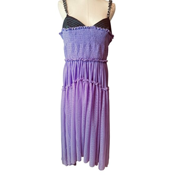 NWOT ASOS Size 10 Purple & Black Tiered Maxi Moto Boho Dress Chain Straps - Picture 5 of 16
